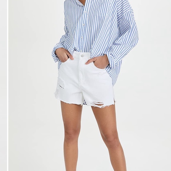 DL1961 High Rise Emilie Distressed White Jean Shorts - Picture 2 of 4
